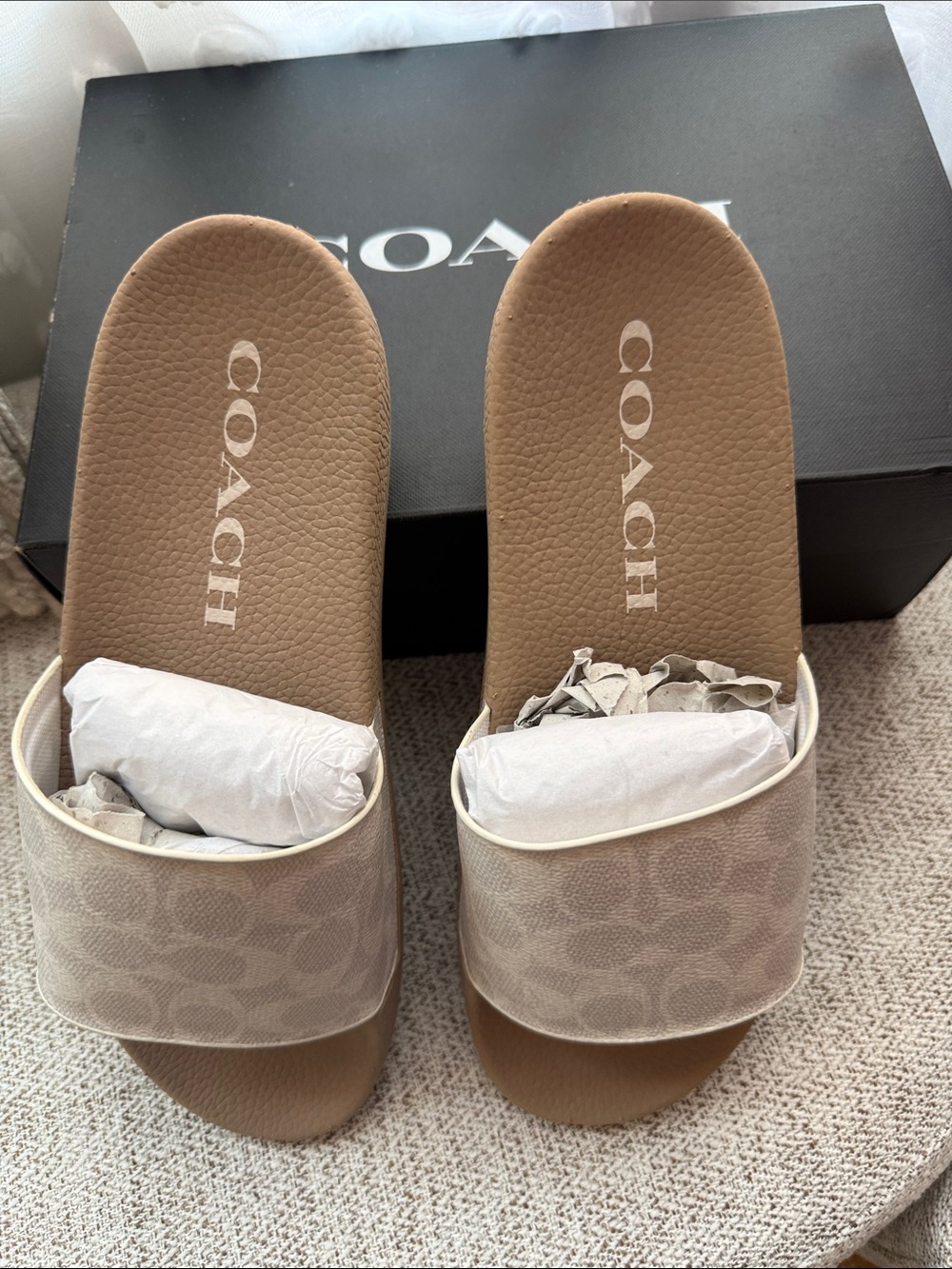 Coach Cream Signature Monogram Slide Sandals - Picture 2 of 10